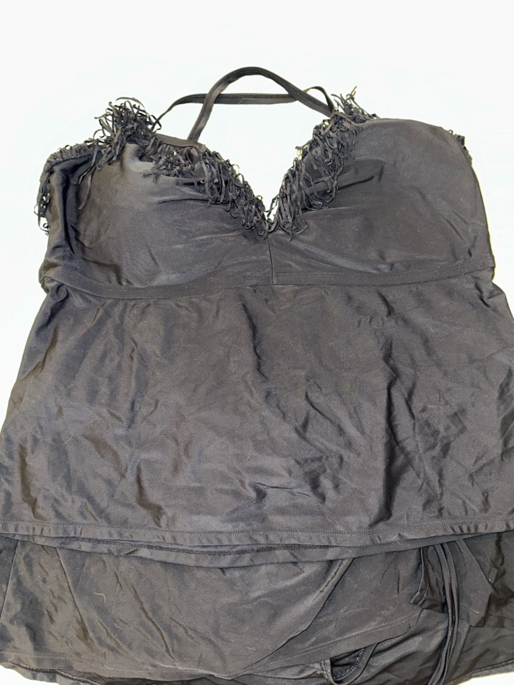 Collections by Catalina Black Fringe Trim Tankini Top and Skirted Bottom EUC